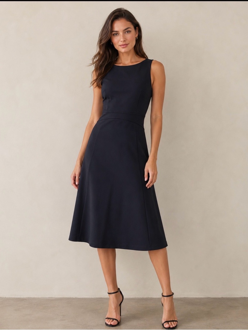 Jacob Blue Midi Dress/ sleeveless/ womanโs size 3/4/ Elegant timeless silhouette